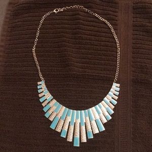 Necklace - Aqua  & Silver  11” Inches